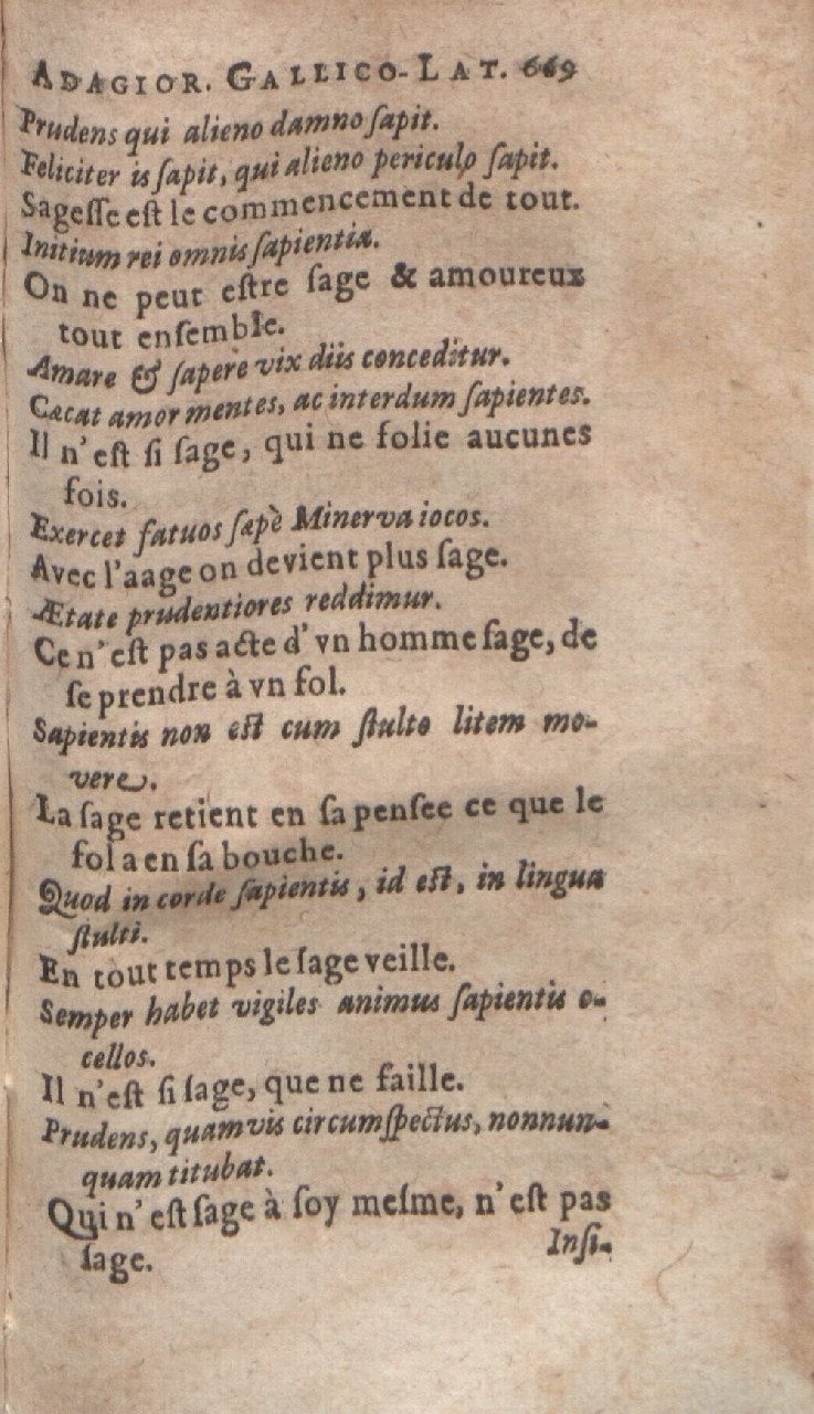 1612 - Dominicus Custos - Trésor des proverbes français  - Bibliopol-Olomuc