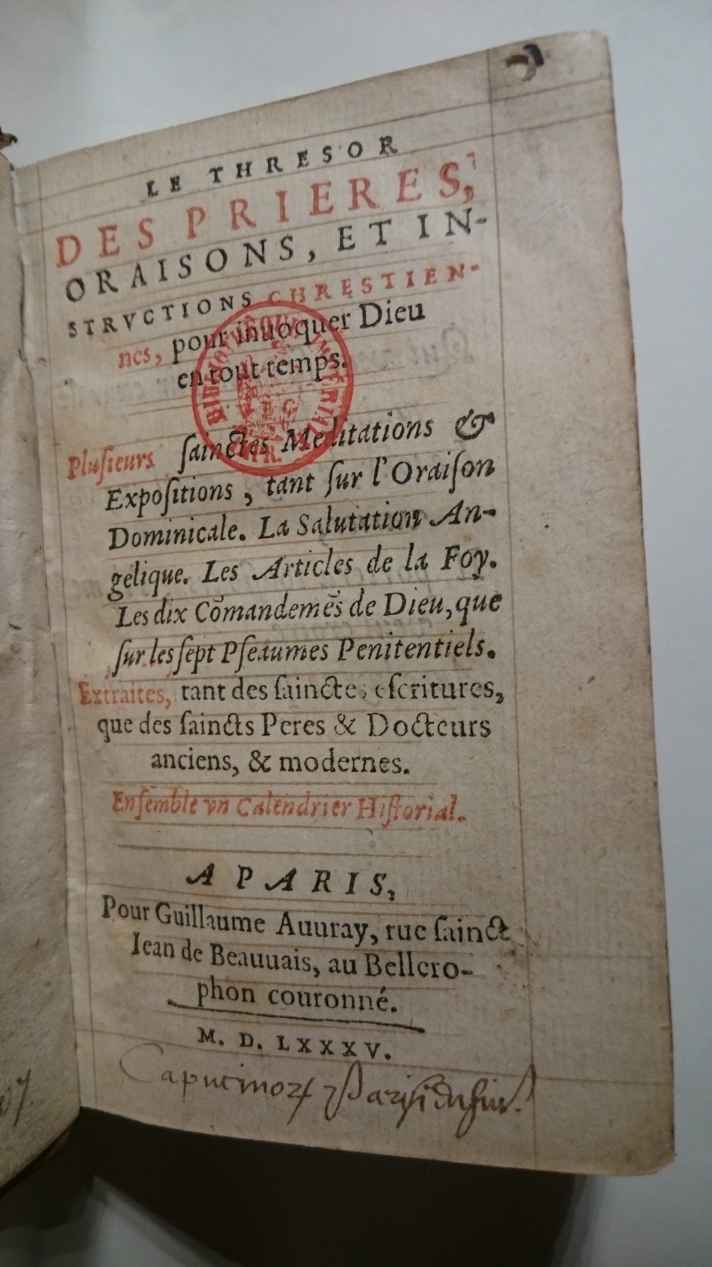 1585 - Guillaume Auvray - Trésor des prières, oraisons et instructions chrétiennes - BnF