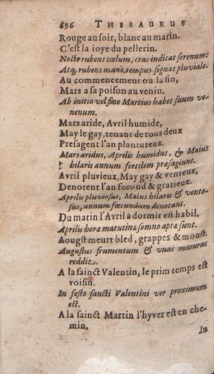 1612 - Dominicus Custos - Trésor des proverbes français  - Bibliopol-Olomuc