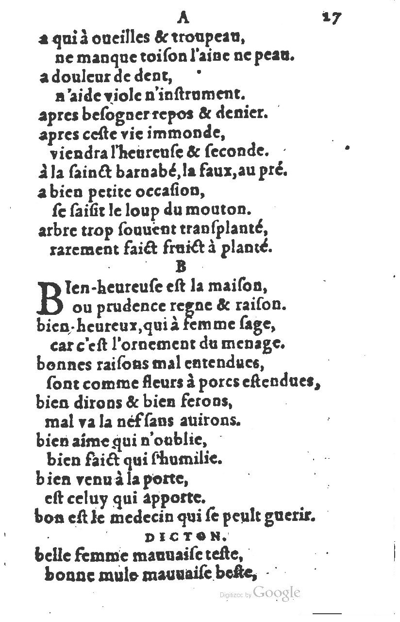 1581 - Nicolas Bonfons  - Trésor des sentences dorées - Princeton