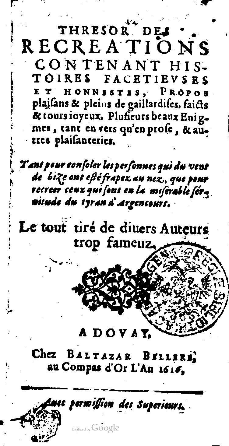 1616 - Balthazar Bellère - Trésor des récréations - NK ČR Prague