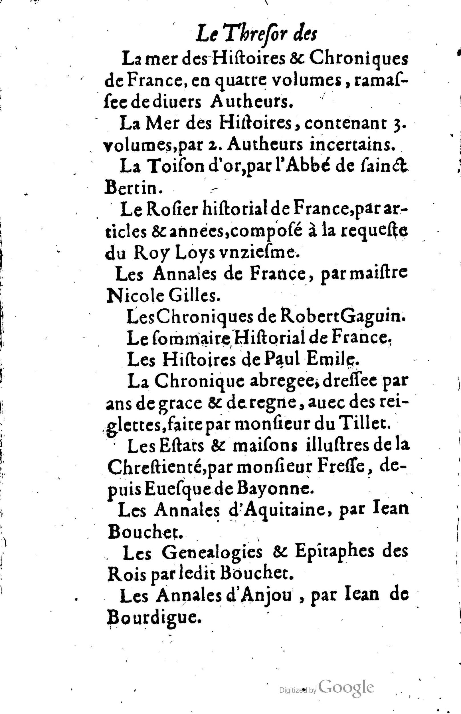 1619 - Jean Corrozet - Trésor des histoires de France - BSB Munich