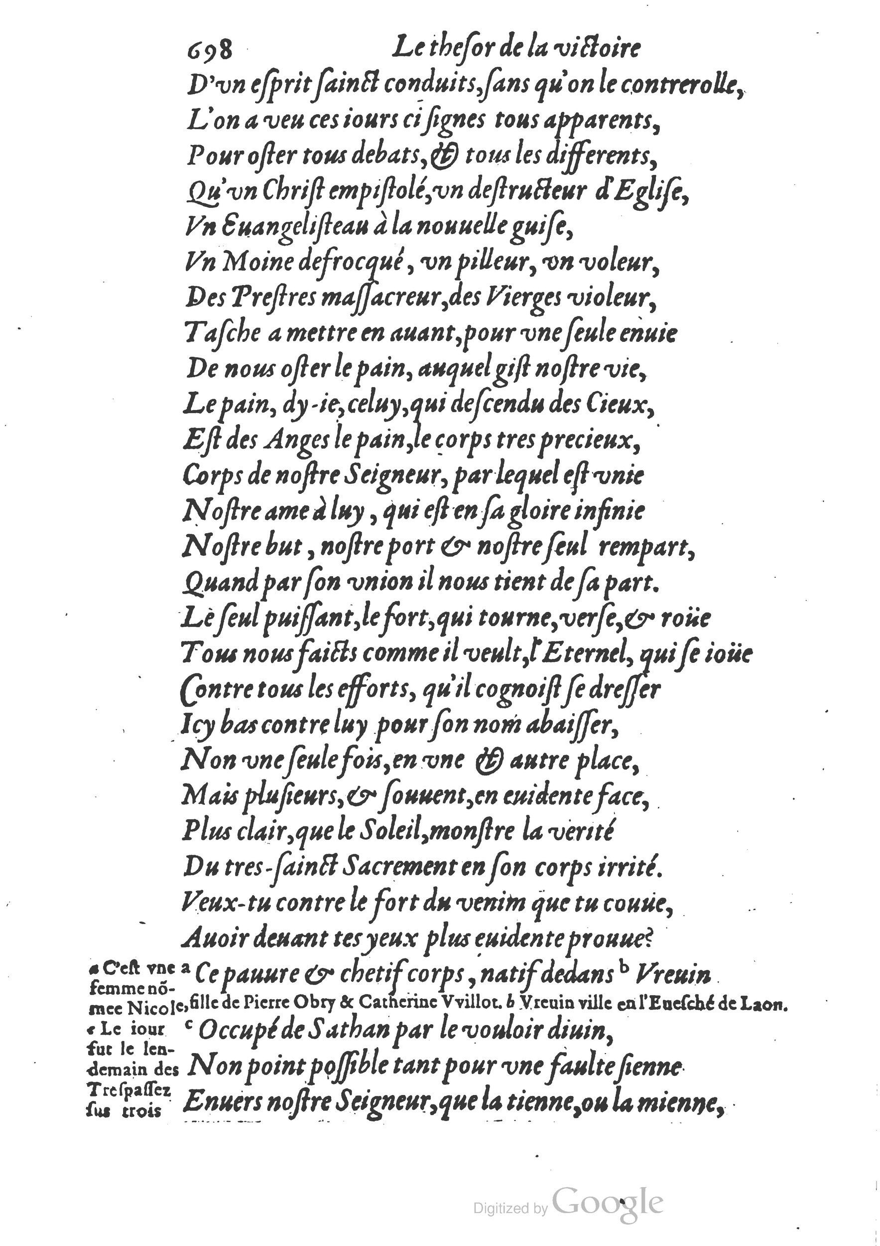 1578 - Nicolas Chesneau - Trésor et entière histoire de la triomphante victoire du corps de Dieu sur l’esprit malin - British Library