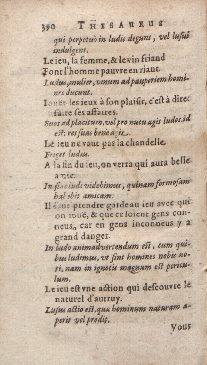 1612 - Dominicus Custos - Trésor des proverbes français  - Bibliopol-Olomuc