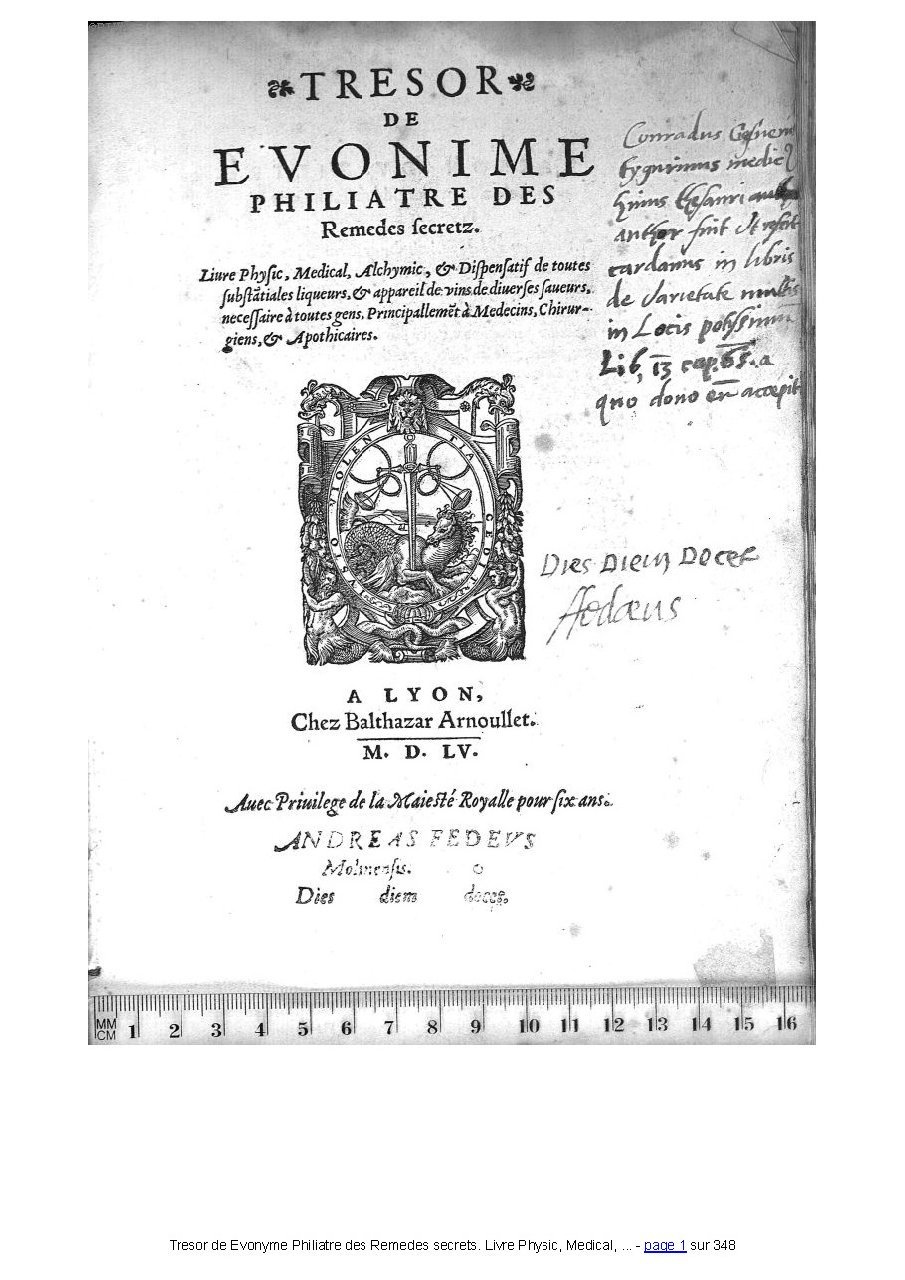 1555 - Balthazar Arnoullet - Trésor d’Évonyme Philiatre - Université Paris Cité