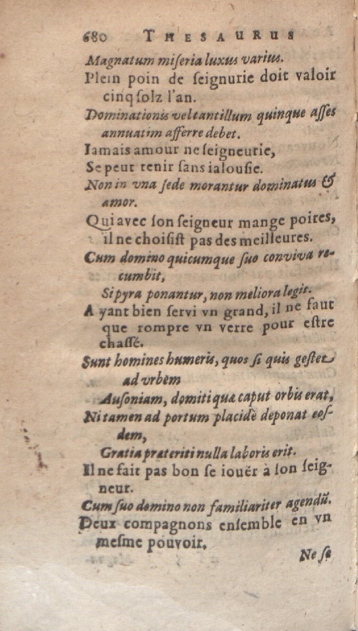 1612 - Dominicus Custos - Trésor des proverbes français  - Bibliopol-Olomuc