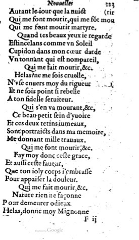 1623 - Jacques Cailloüé - Trésor ou recueil des chansons amoureuses - British Library
