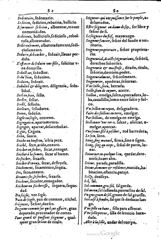 1616 - Veuve Marc Orry - Trésor des deux langues espagnole et française (Première et Seconde parties) - BM Lyon
