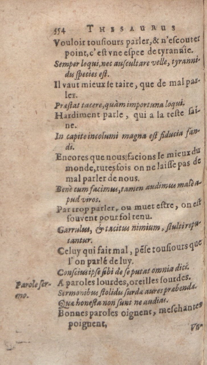 1612 - Dominicus Custos - Trésor des proverbes français  - Bibliopol-Olomuc