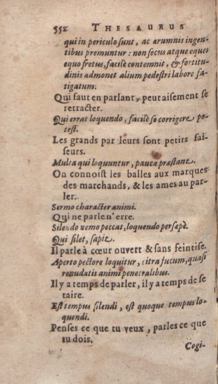 1612 - Dominicus Custos - Trésor des proverbes français  - Bibliopol-Olomuc