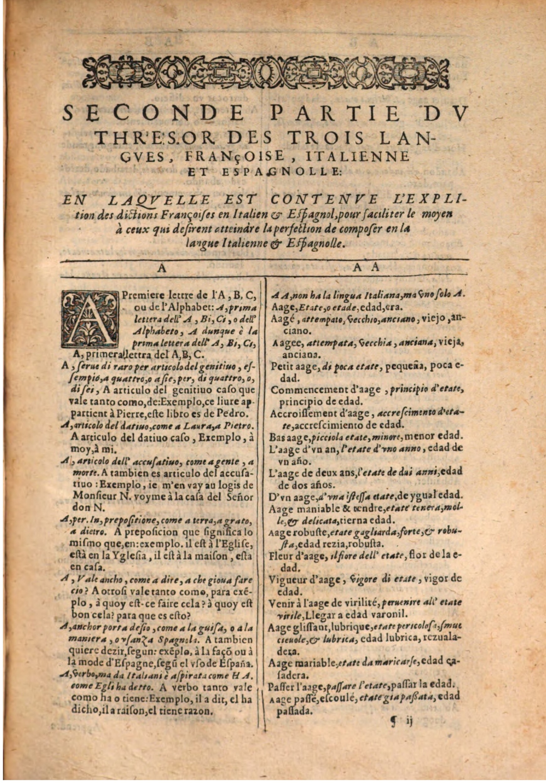 1609 - Philippe Albert et Alexandre Pernet - Trésor des trois langues française, italienne et espagnole (Seconde partie) - BSB Munich