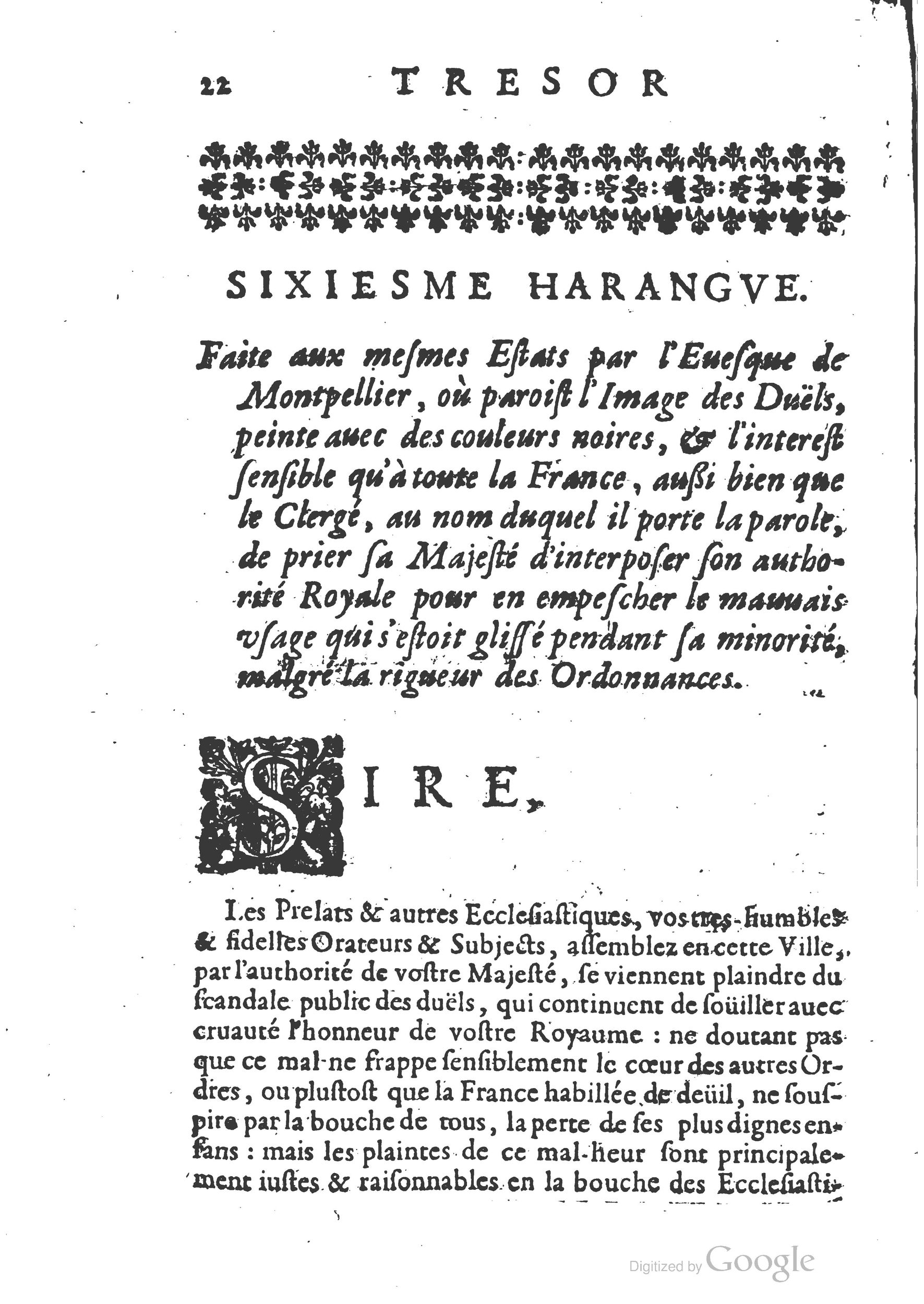 1654 - Michel Bobin - Trésor des harangues, remontrances et oraisons funèbres - BM Lyon