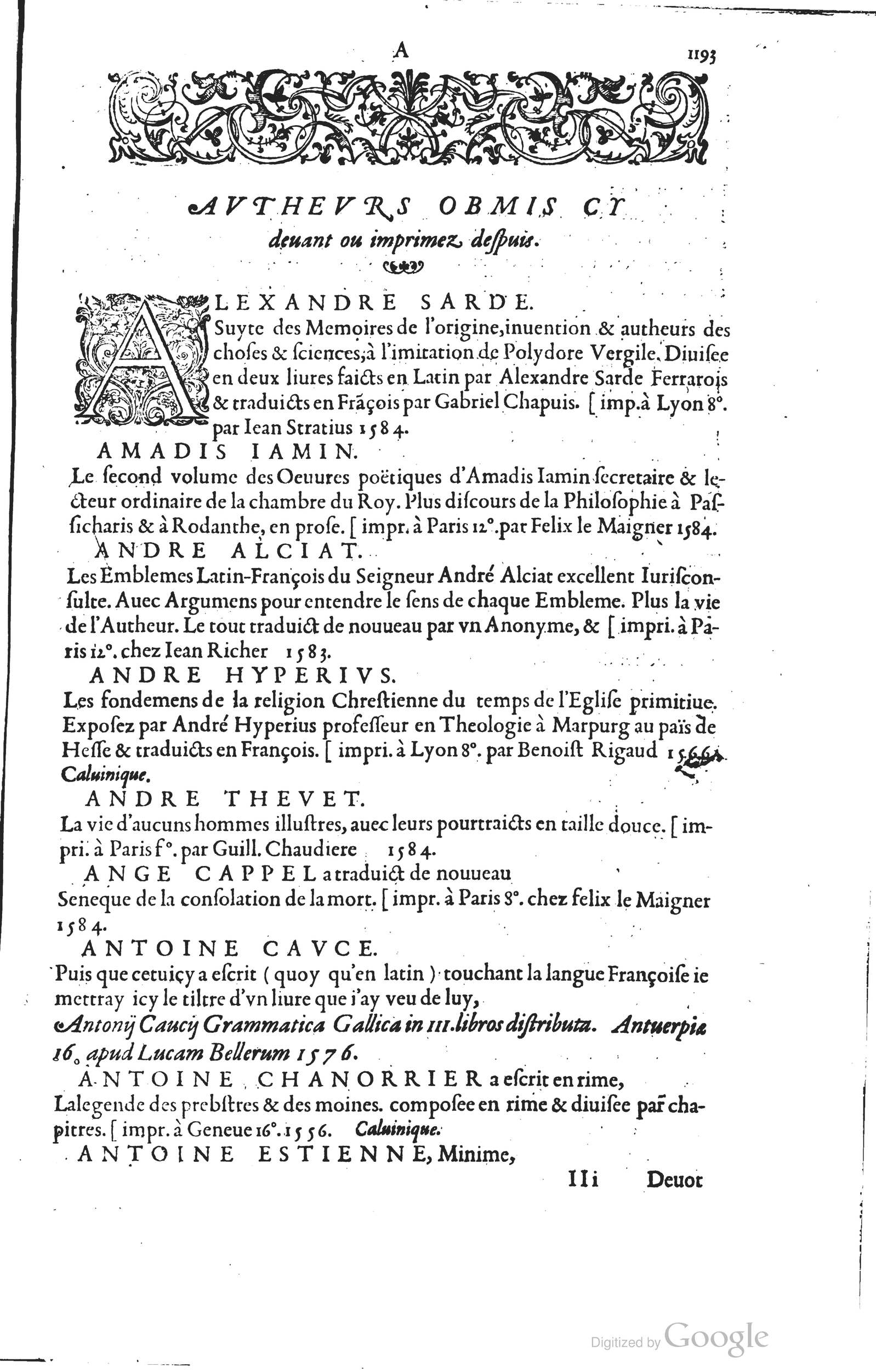 1585 - Barthélemy Honorat - Bibliothèques françaises - BSB Munich