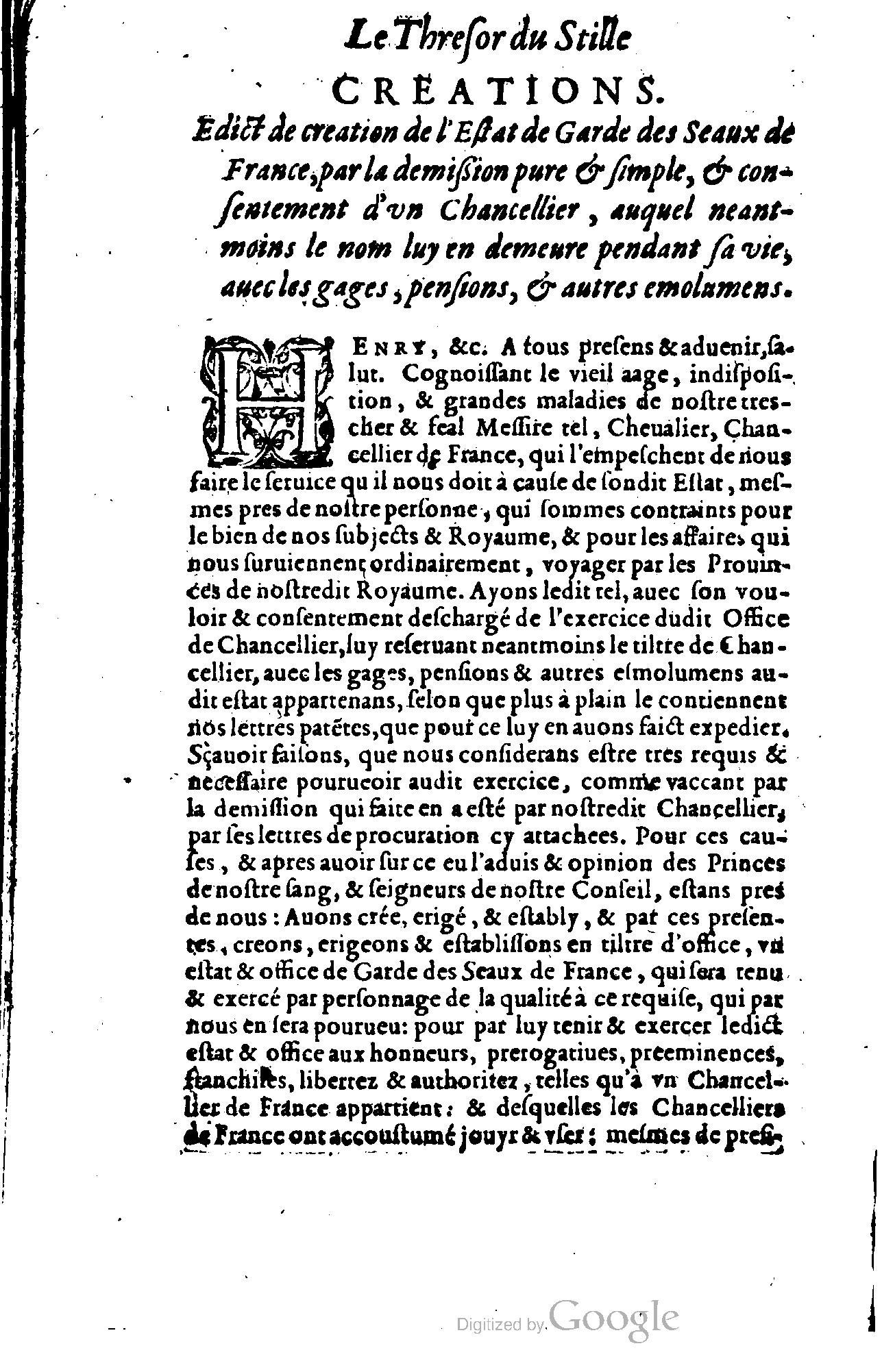 1614 - Jean Richer - Trésor du nouveau style et protocole de la chancellerie de France - BSB Munich