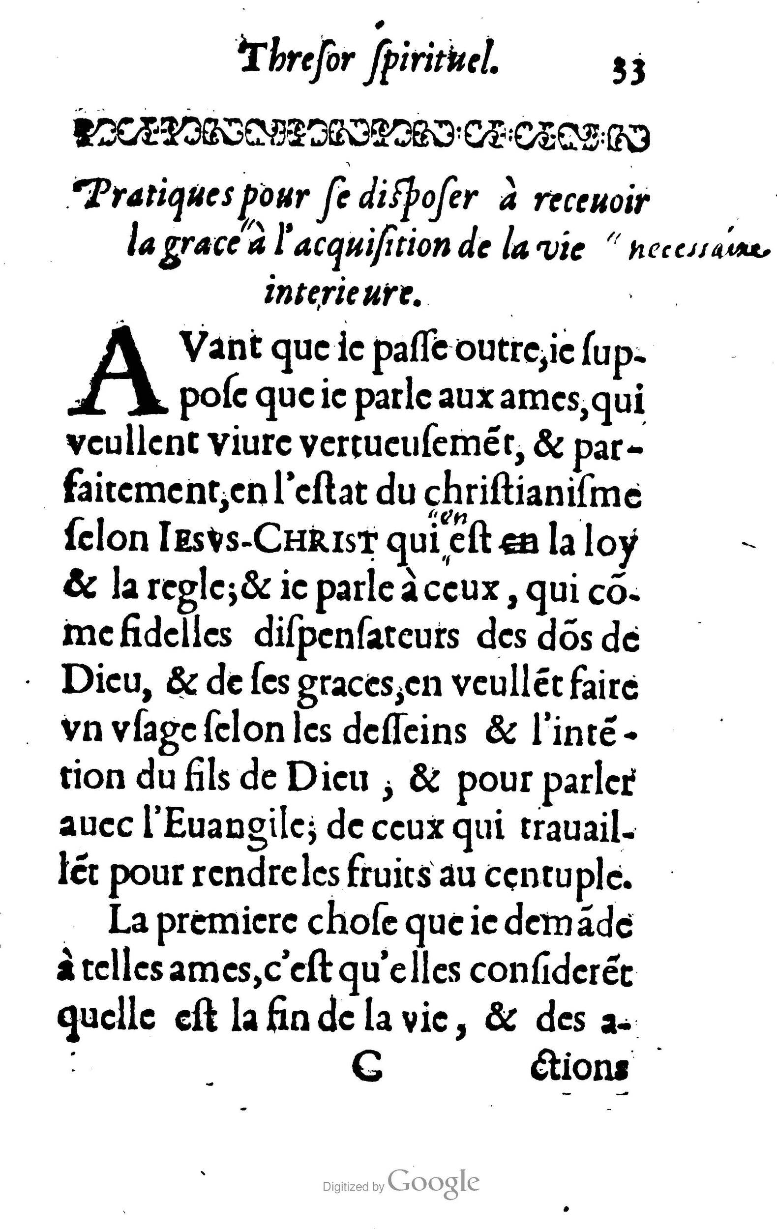 1633 - François Waudré - Trésor spirituel contenant les excellences du christianisme - BM Lyon