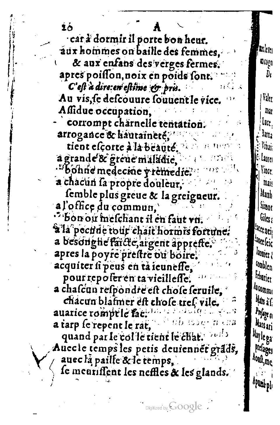 1582 - Nicolas Bonfons - Trésor des sentences dorées - BM Lyon 1582 - Nicolas Bonfons - Trésor des sentences dorées - BM Lyon