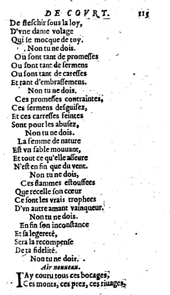 1606 - Théodore Reinsart - Trésor des chansons amoureuses recueillies des plus excellents airs de cour - Livre I - NK ČR Prague