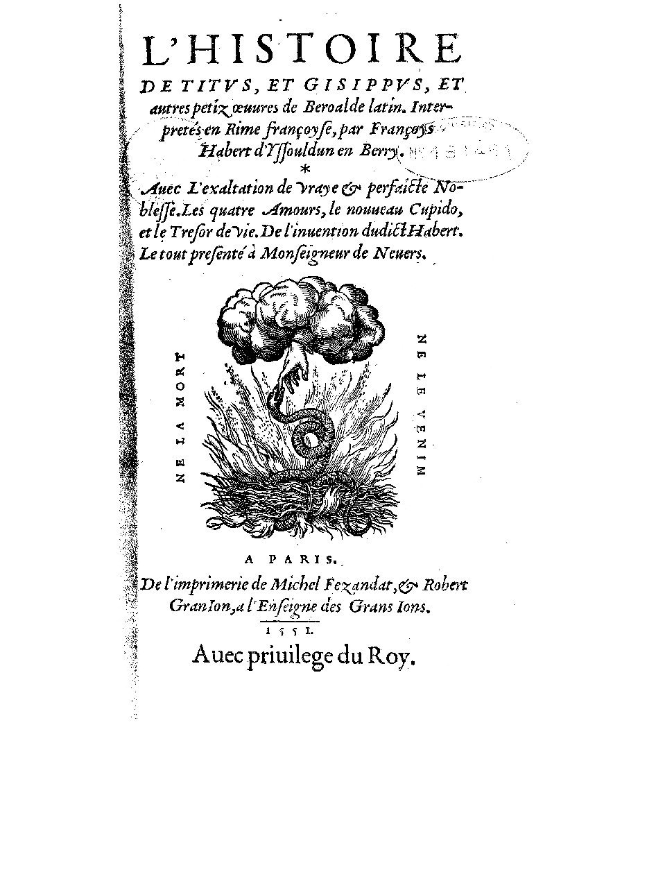 1551 - Michel Fezandat et Robert Granjon - Trésor de vie - BnF 1551 - Michel Fezandat et Robert Granjon - Trésor de vie - BnF