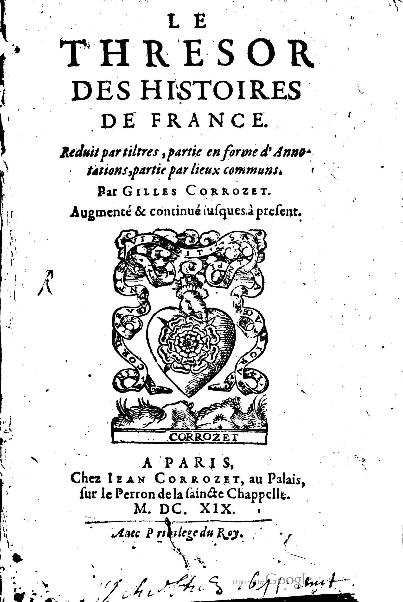 1619 - Jean Corrozet - Trésor des histoires de France - BSB Munich