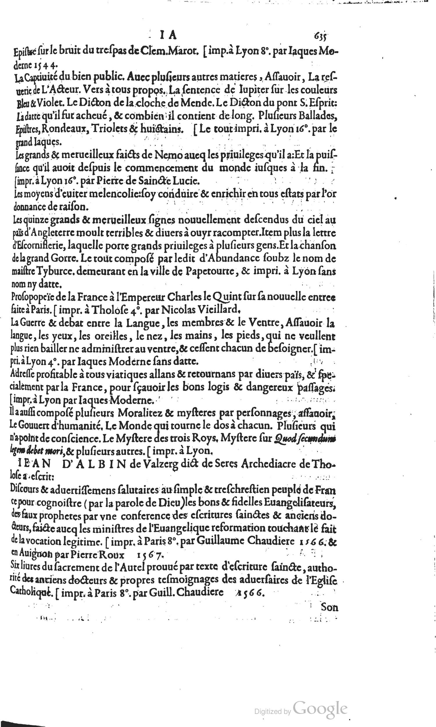 1585 - Barthélemy Honorat - Bibliothèques françaises - BSB Munich