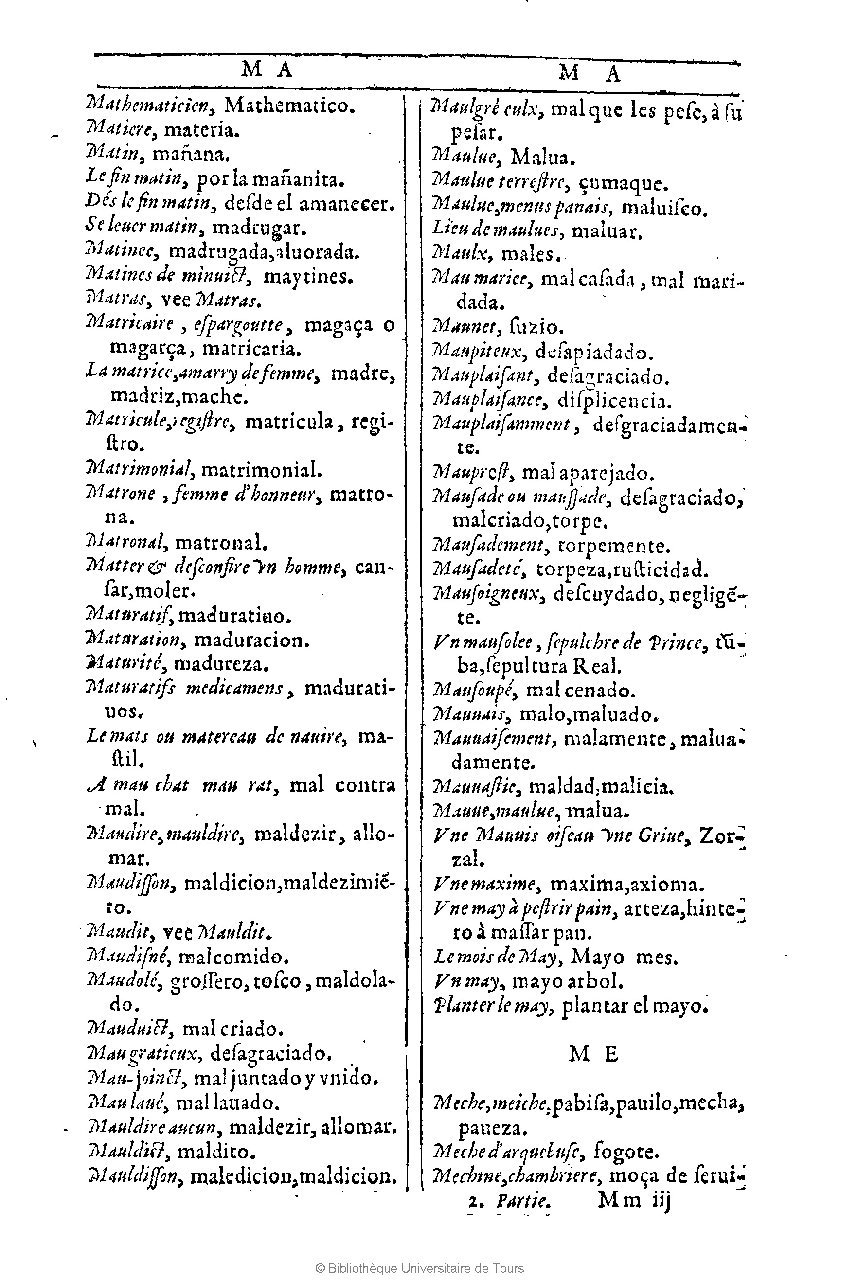 1607 - Marc Orry - Trésor des deux langues espagnole et française (Première et Seconde parties) - BU Tours