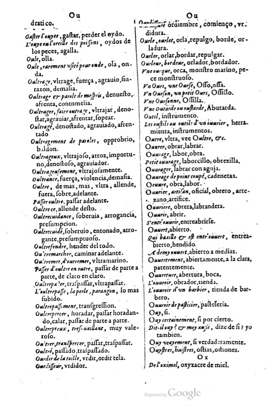 1621 - Adrian Tiffaine - Trésor des deux langues espagnole et française - BM Lyon
