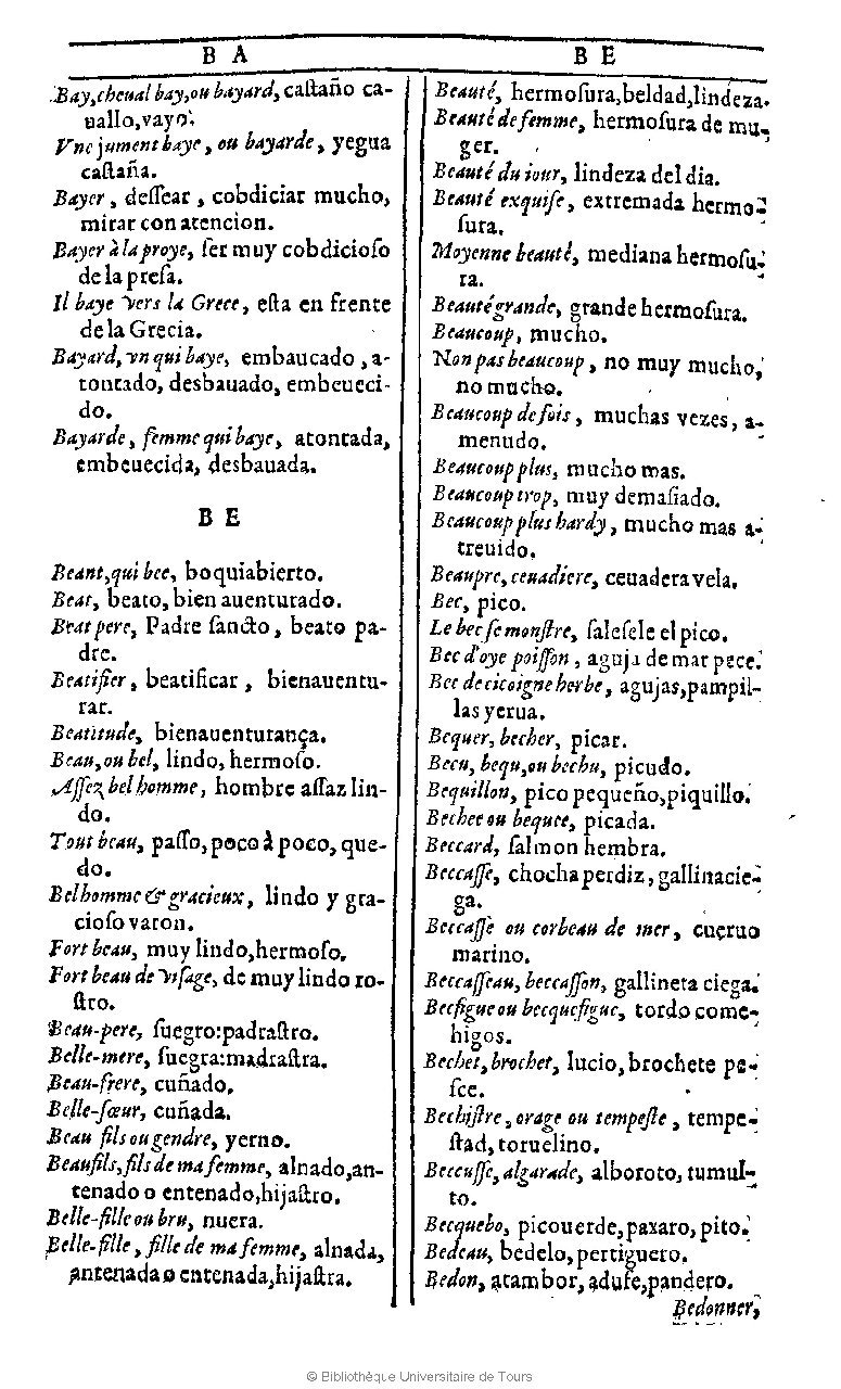 1607 - Marc Orry - Trésor des deux langues espagnole et française (Première et Seconde parties) - BU Tours