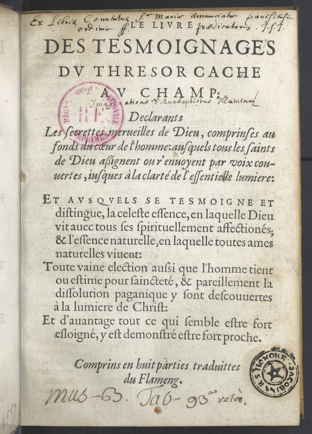 [1575c.] - s.n. - Le Livre des témoignages du Trésor caché au champ - BnF-Tolbiac
