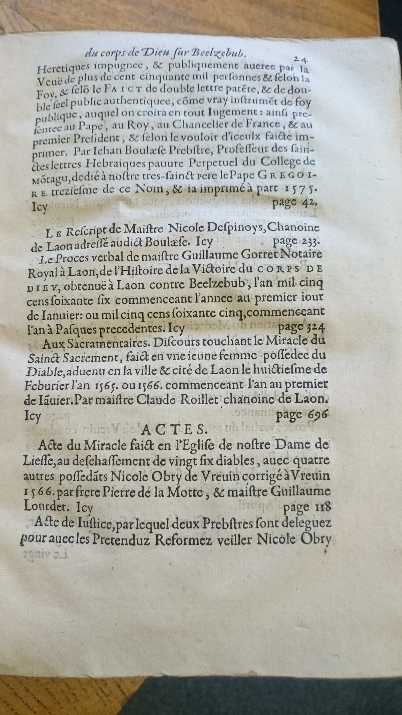 1578 - Nicolas Chesneau - Trésor et entière histoire de la triomphante victoire du corps de Dieu sur l’esprit malin - Douai Quincy