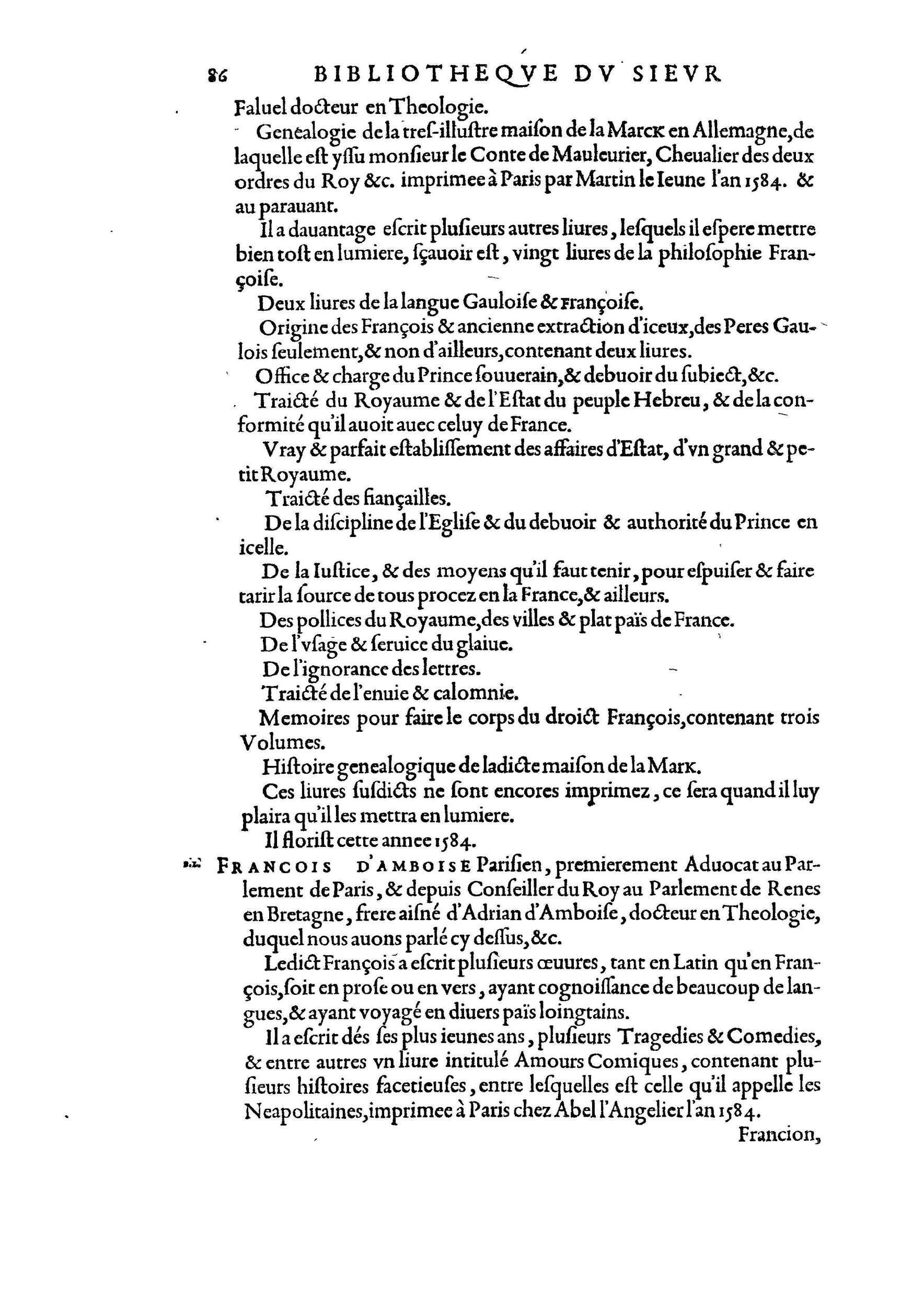 1584 - Abel L&#039;Angelier - Bibliothèques françaises - BnF