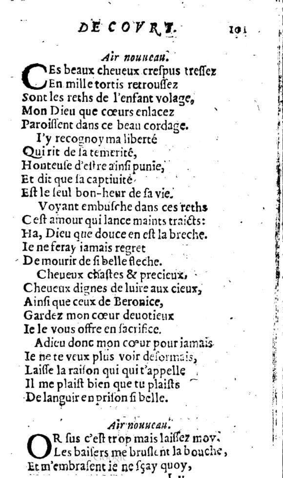 1606 - Théodore Reinsart - Trésor des chansons amoureuses recueillies des plus excellents airs de cour - Livre I - NK ČR Prague