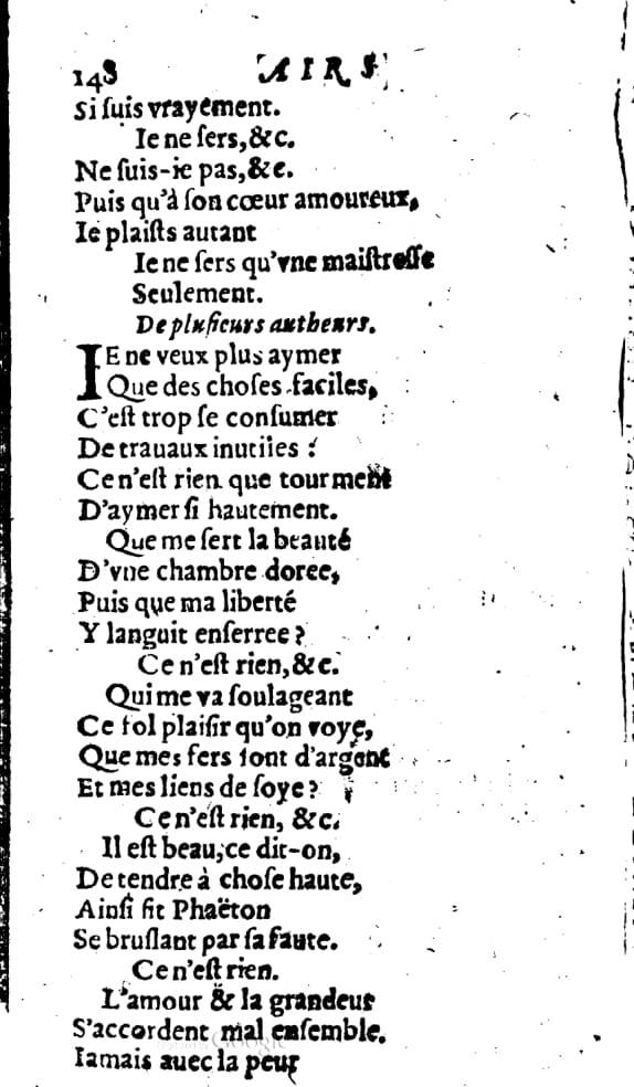 1606 - Théodore Reinsart - Trésor des chansons amoureuses recueillies des plus excellents airs de cour - Livre I - NK ČR Prague