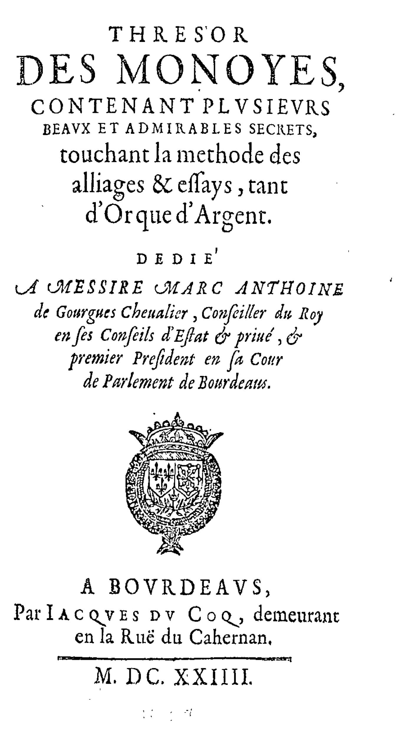 1624 - Jacques du Coq - Trésor des monnaies - Harvard University