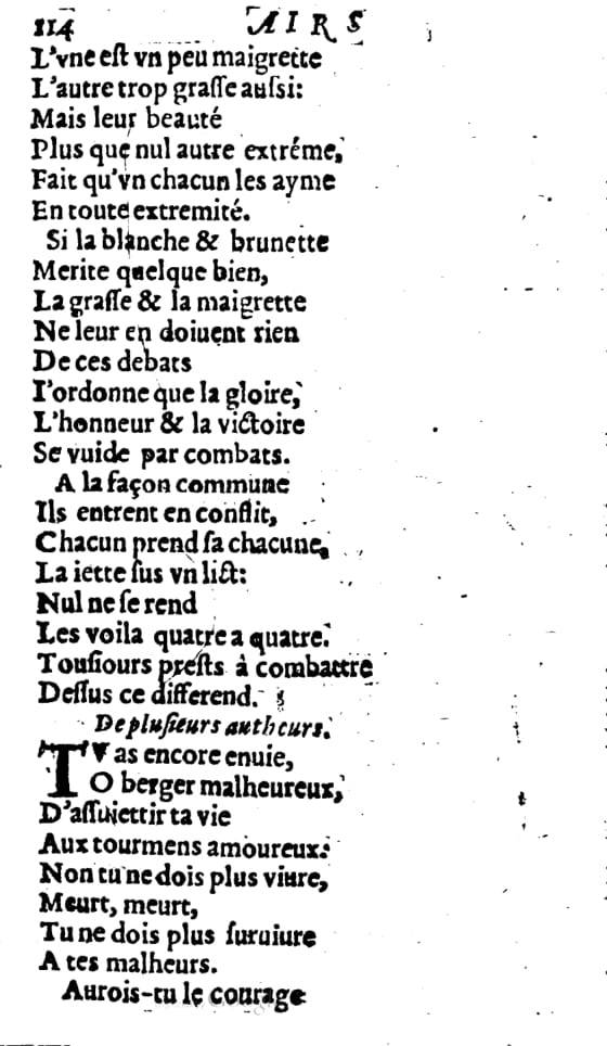 1606 - Théodore Reinsart - Trésor des chansons amoureuses recueillies des plus excellents airs de cour - Livre I - NK ČR Prague