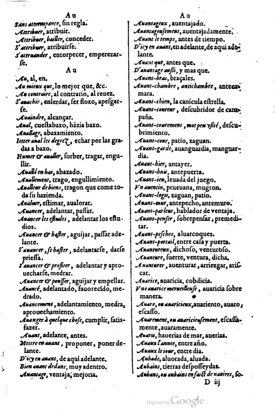1621 - Adrian Tiffaine - Trésor des deux langues espagnole et française - BM Lyon