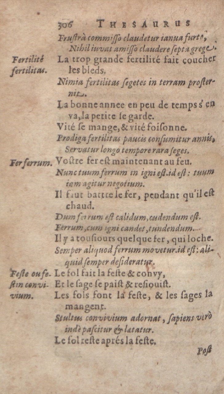 1612 - Dominicus Custos - Trésor des proverbes français  - Bibliopol-Olomuc