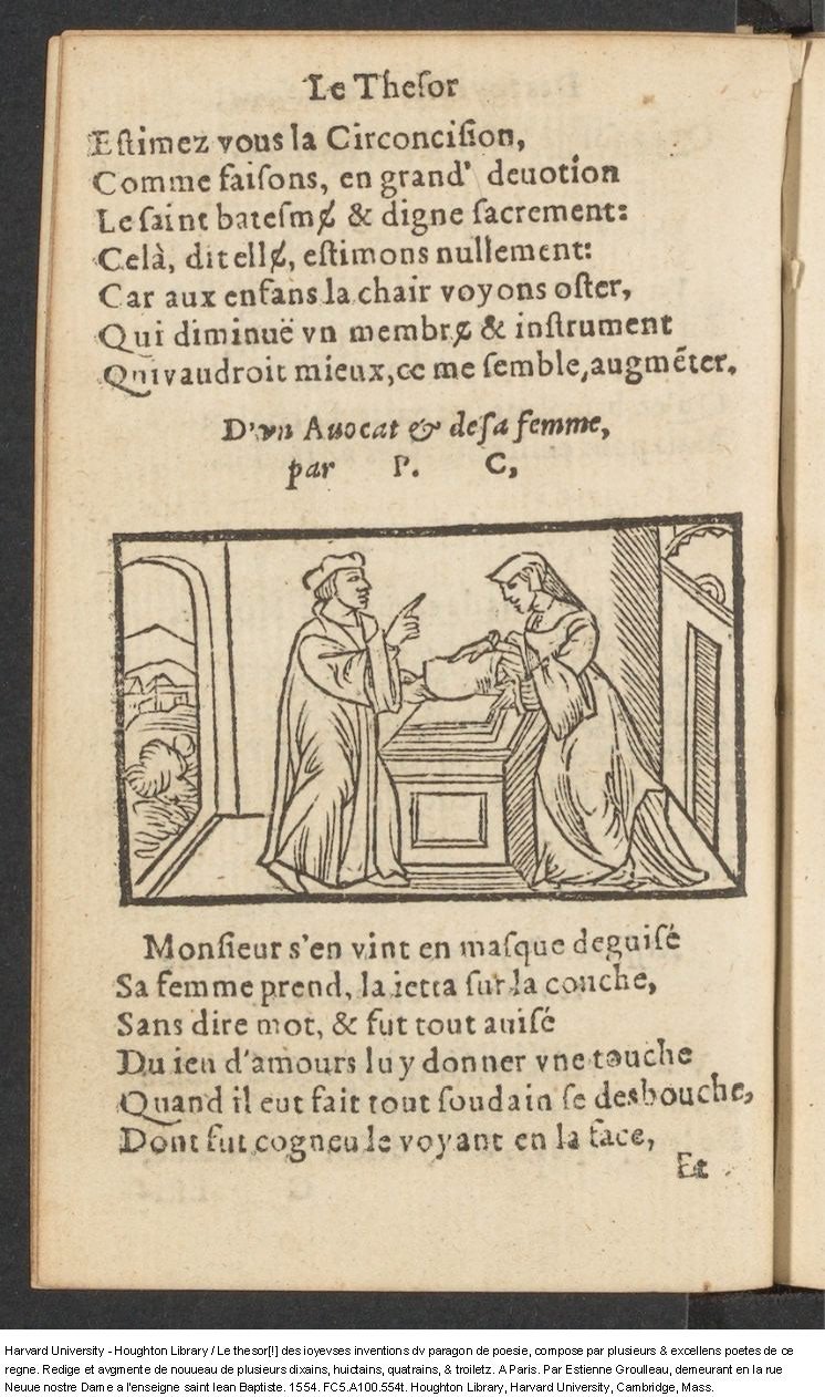 1554 - Étienne Groulleau - Trésor des joyeuses inventions du parangon de poésies - Harvard University
