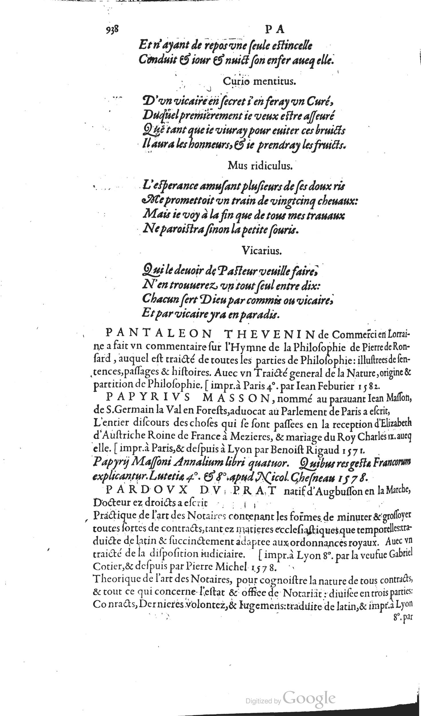 1585 - Barthélemy Honorat - Bibliothèques françaises - BSB Munich