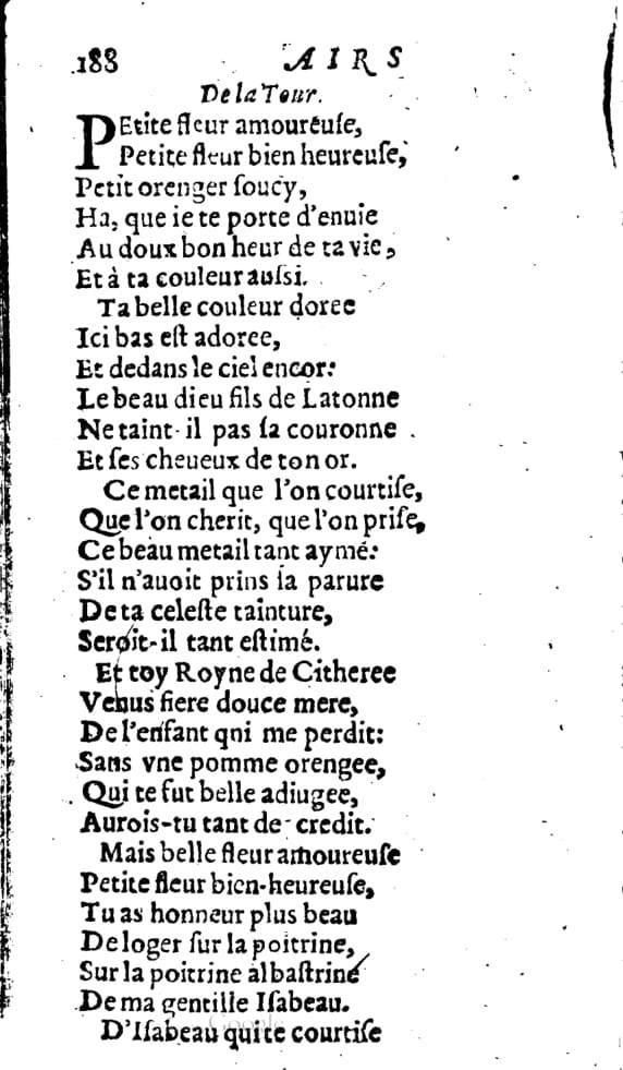 1606 - Théodore Reinsart - Trésor des chansons amoureuses recueillies des plus excellents airs de cour - Livre I - NK ČR Prague