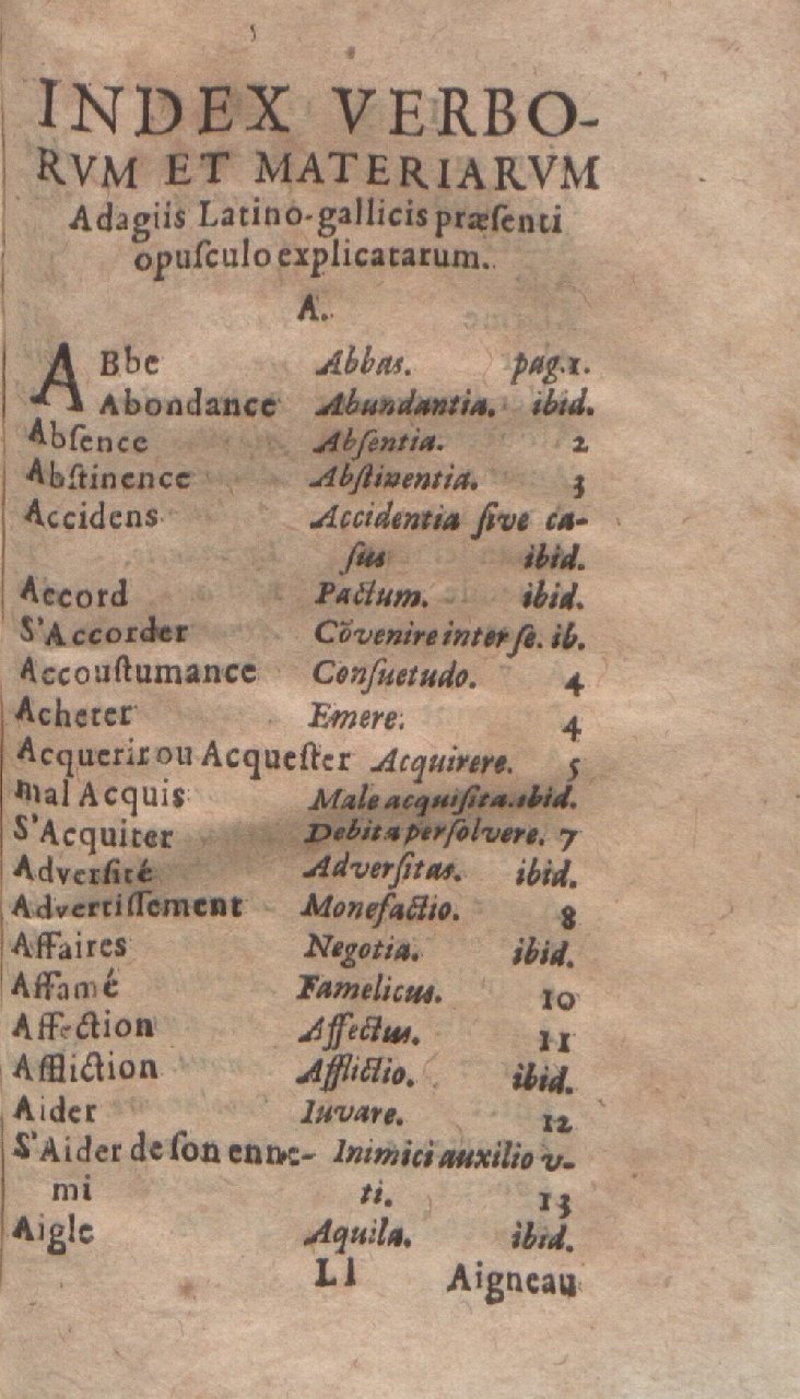 1612 - Dominicus Custos - Trésor des proverbes français  - Bibliopol-Olomuc