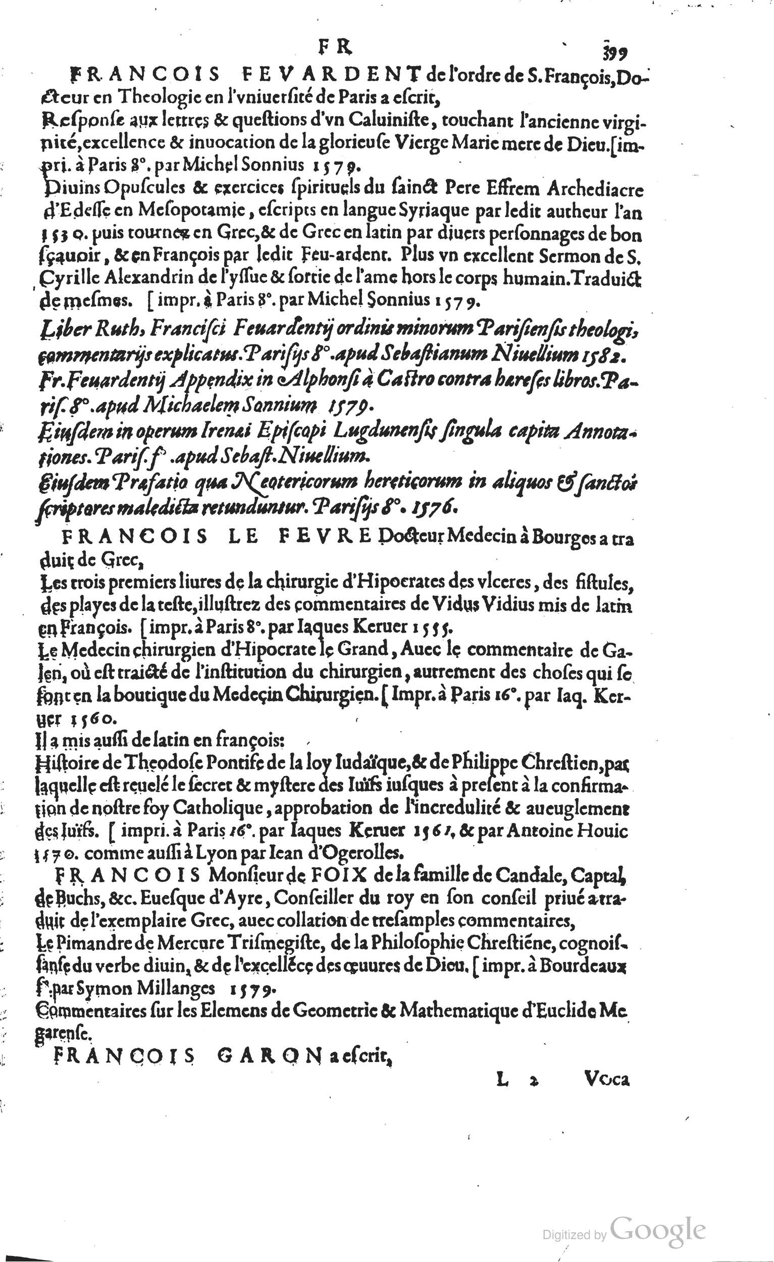 1585 - Barthélemy Honorat - Bibliothèques françaises - BSB Munich