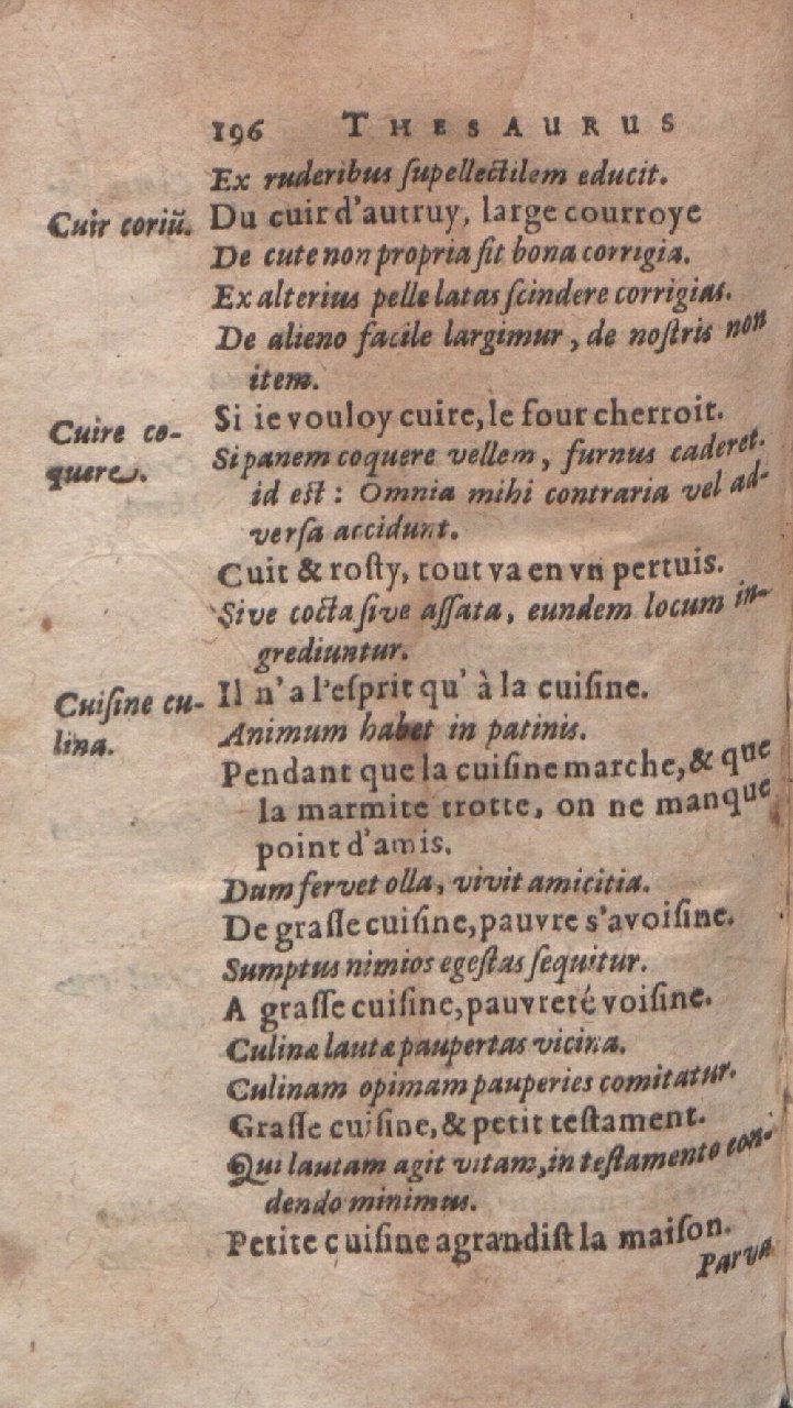 1612 - Dominicus Custos - Trésor des proverbes français  - Bibliopol-Olomuc