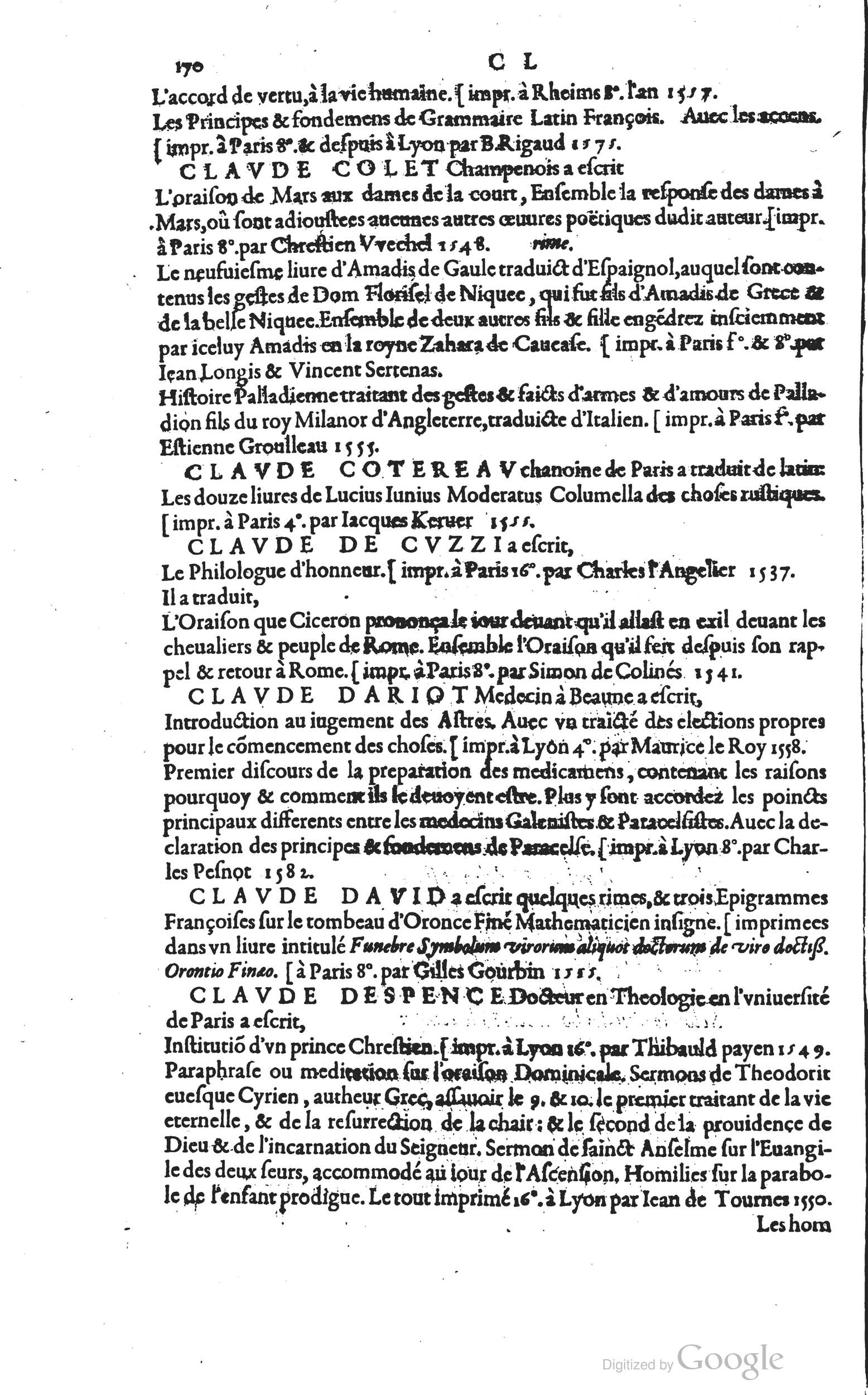 1585 - Barthélemy Honorat - Bibliothèques françaises - BSB Munich