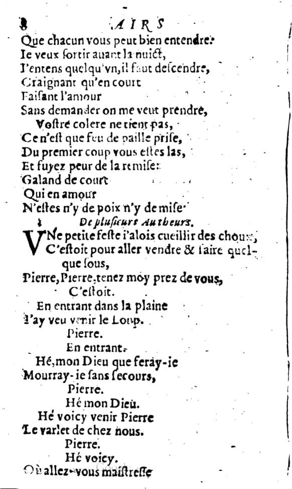1606 - Théodore Reinsart - Trésor des chansons amoureuses recueillies des plus excellents airs de cour - Livre I - NK ČR Prague