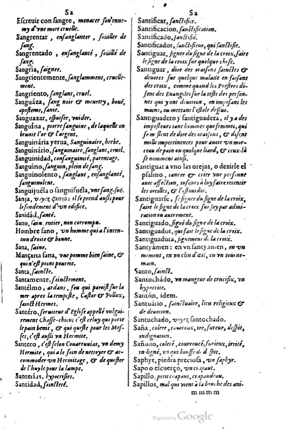 1621 - Adrian Tiffaine - Trésor des deux langues espagnole et française - BM Lyon