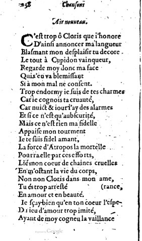 1623 - Jacques Cailloüé - Trésor ou recueil des chansons amoureuses - British Library