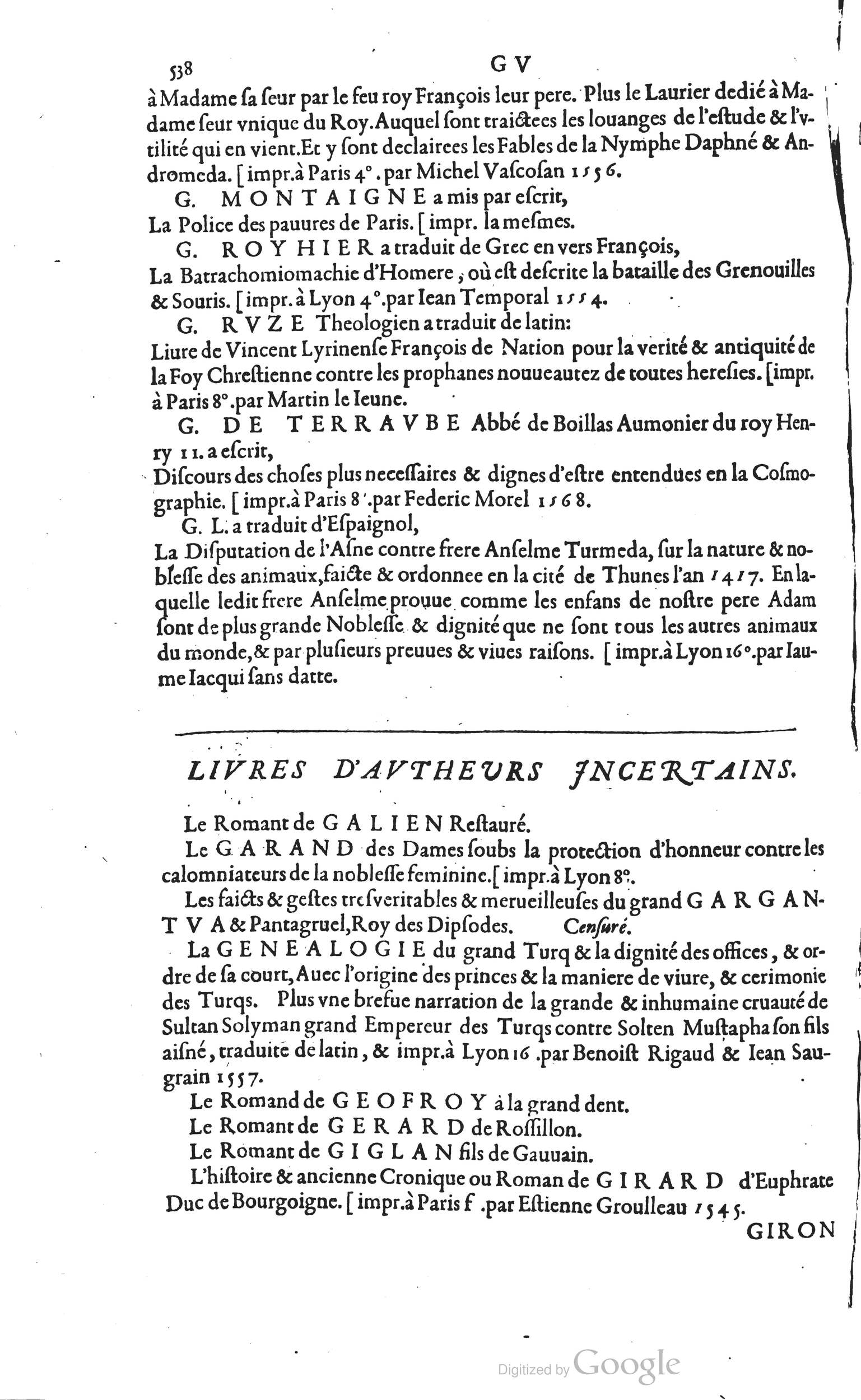 1585 - Barthélemy Honorat - Bibliothèques françaises - BSB Munich