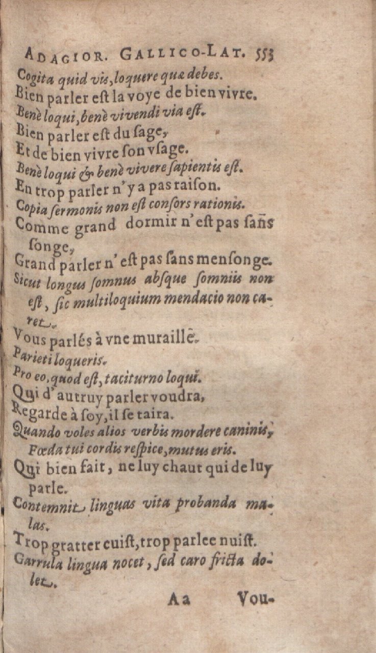 1612 - Dominicus Custos - Trésor des proverbes français  - Bibliopol-Olomuc