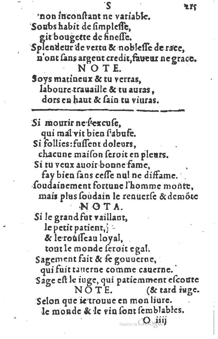 1581 - Nicolas Bonfons  - Trésor des sentences dorées - Princeton