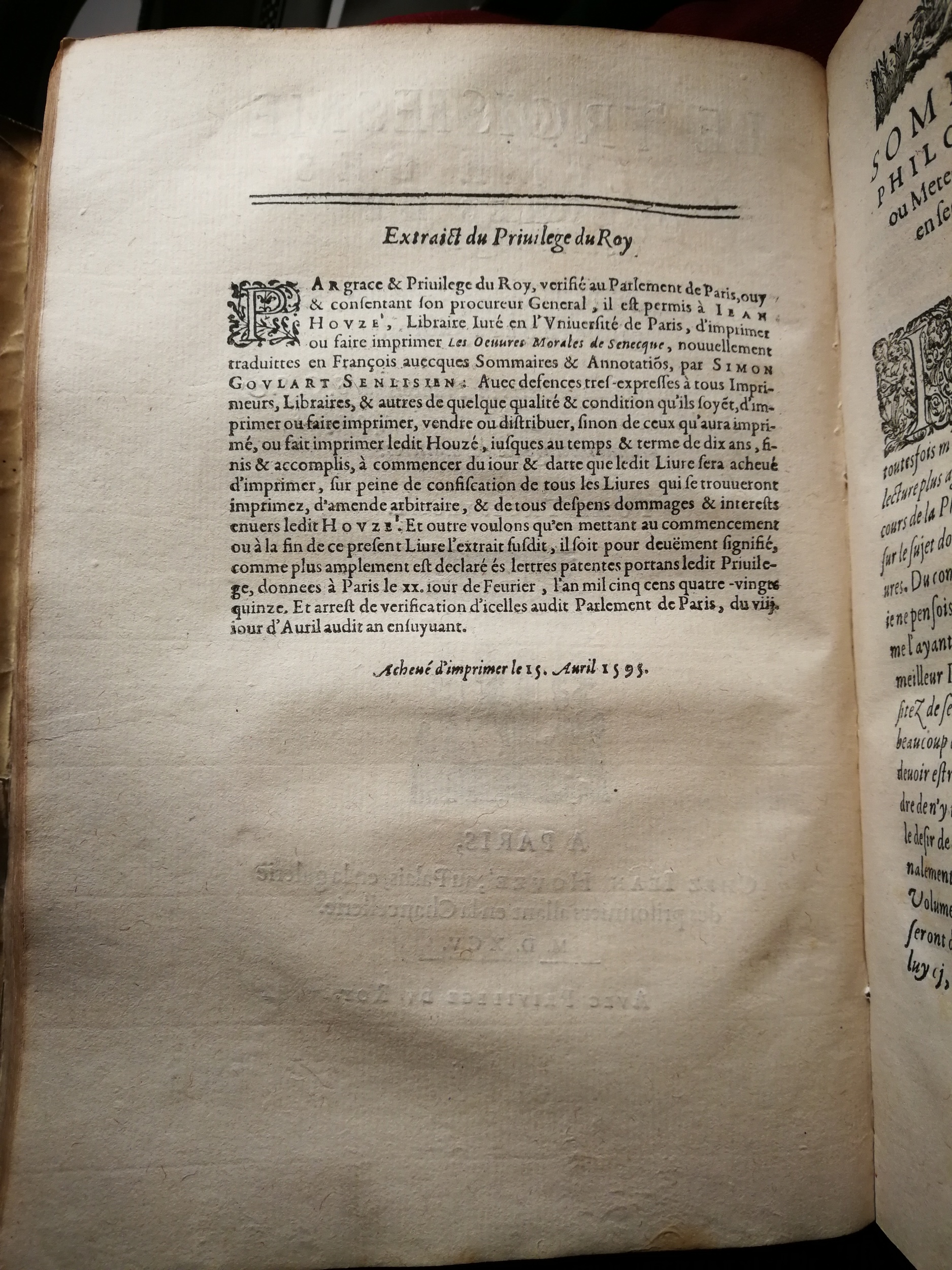 1595 - Jean Houzé - Œuvres morales et mêlées de Sénèque, Trésor de philosophie morale - T. 3 - BnF